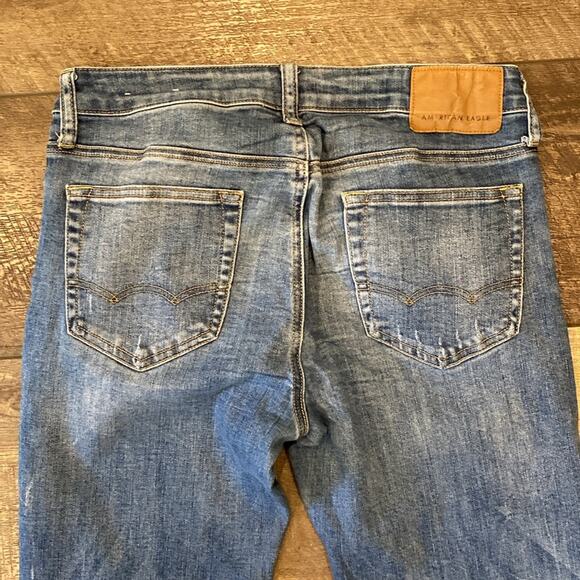 American Eagle Men's Next Level Flex Patched Distressed Skinny Jean Size 32x34 - Picture 3 of 9